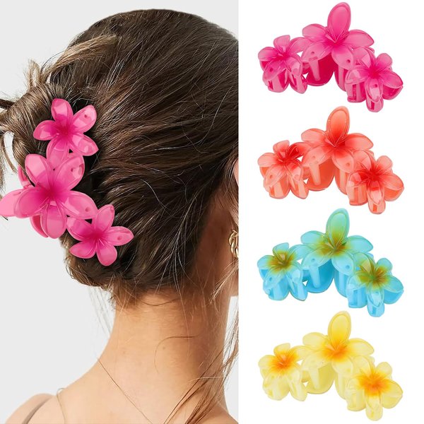 Amariver 4PCS Flower Hair Claw Clips for Women Glossy Flower Hair Clips Non-slip Cute Claw Clips Hawaiian Flower Hair Clip for Thick Thin Hair Strong Hold Hair Claws Hair Accessories for Women Girls