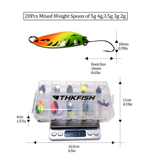 THKFISH Spoon Fishing Lures for Trout Spoons Hard Baits Single Hook Trout Lures Metal Fishing Lures for Char Perch 20Pcs