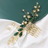 Brihasory Bohe Green Wedding Bridal Hair Comb Rhinestone Hair Accessories for Brides Flower Headpiece Romantic Hair Ornaments Prom Tiaras for Girls and Women Valentine Bridesmaid Gifts(Gold Green)