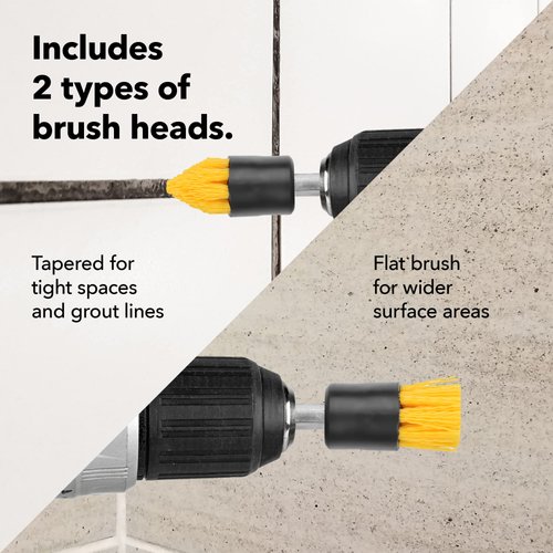 IMPRESA [4 Pack] .75 W Drill Brush Attachment Set - 2 Tapered & 2 Flat - All Purpose Detail Brush Attachments for Cordless Drill - Tile & Grout Drill - Drill Attachments for Cleaning, 5/8" L Bristles
