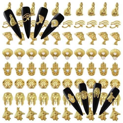 3D Egypt Nail Charms for Acrylic Nails,80PCS Gold Alloy Nail Rhinestones Decoration, Egyptian Nail Gems Diamonds Accessories for Nail Art Supplies Manicure Craft DIY BBATT-HAPPY