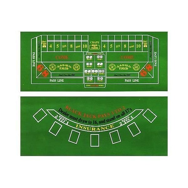 Bello Games New York, Inc. Craps and Black Jack Table Cover with Two Dice and One Deck of Playing Cards 36" x 24" OR 72" X 36"
