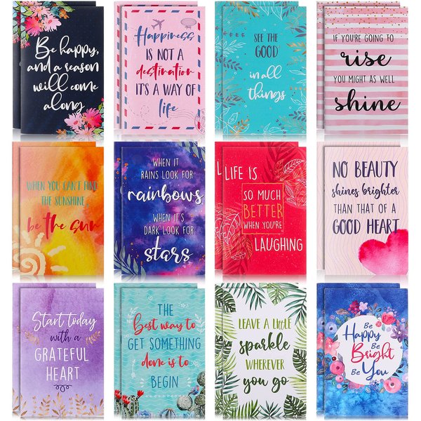 24 Pieces Inspirational Notepads Mini Motivational Notebooks Bulk Pocket Journal Inspirational Notepads Inspiring Notebook for Kids School Office Travel Present Supplies, 12 Styles (Lovely Style)