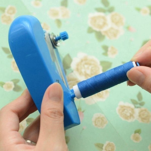 Blue Handheld Sewing Machine, Portable Mini Manual Sewing Machine Handy Needlework Tool Mini Sewer Machine Hand Stitcher Sewing Machine, Arts, Crafts and Sewing