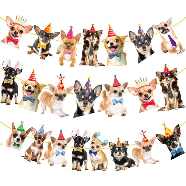 3Pcs Chihuahua Party Banner Chihuahua Dog Birthday Party Decorations Dog Party Supplies Chihuahua Birthday Cutout Banner for Pet Dog Theme Baby Shower Supplies