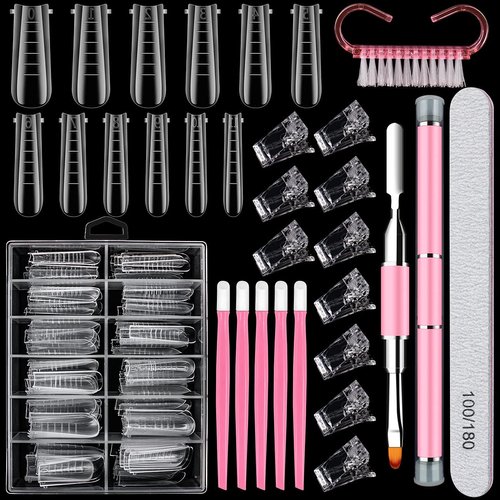 138 Pcs Dual Nail Forms Set Gel Nail Extension Mold 12 Sizes with Scale Clear Nail Mold Dual Nail Dual-ended Gel Brush and Nail File Nail Tips Clip Cuticle Pushers Nail Cleaning Brush