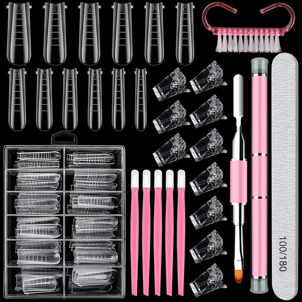 138 Pcs Dual Nail Forms Set Gel Nail Extension Mold 12 Sizes with Scale Clear Nail Mold Dual Nail Dual-ended Gel Brush and Nail File Nail Tips Clip Cuticle Pushers Nail Cleaning Brush