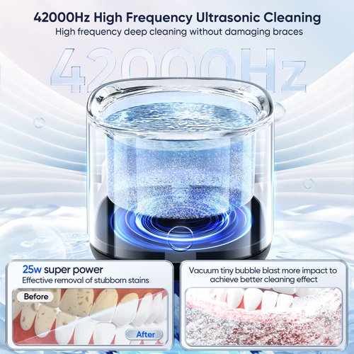 Ultrasonic Cleaner for Dentures, Odotoino 25W Professional Ultrasonic Cleaner Machine for all Dental, Retainer, Aligner, Braces, Mouth Guards, Toothbrush Head, Shaver Head, Jewelry, Black