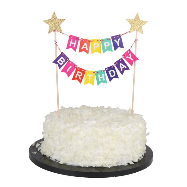 Tujuna Mini Happy Birthday Cake Bunting Banner Cake Topper Garland - Handmade Pennant Flags 2nd Baby Boy Birthday Party Cake Decoration Supplies