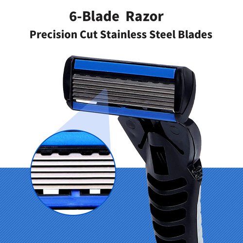 6-Blade Razor,Plastic Anti-slip Men Manual Refill Cartridges razors, Reusable Face Cleansing Care Tool, Shave Supplies for Men and Women - Black