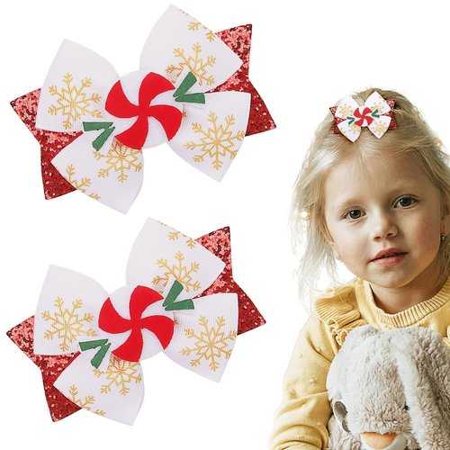 2PCS Christmas Bow Hair Clips Cute Glitter Candy Snowflake Christmas Hair Bows Alligator Hair Clips Red Sequins Hair Accessories Hair Barrette for Girls Kids Toddler Xmas Party Favor Gift