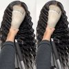 13x6 HD Transparent Deep Wave Lace Front Wigs Curly Human Hair Wigs for Women Glueless Brazilian Curly Lace Frontal Wigs Human Hair Pre Plucked With Baby Hair Natural Black 180% Density(26inch)