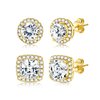 Hayoso 18K Gold Plated Halo Stud Earrings 925 Sterling Silver Cubic Zirconia, Round Square Diamonique Stud Earrings Set for Women Men - Gold