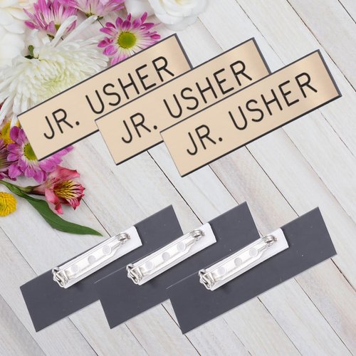 Gold Jr Usher Pins for Church | Reusable Gold Plastic Jr Usher Badge Locking Pin Back | Engraved Jr Usher Name Tag Pin Church Usher Uniform Badge 2.12 x 0.62 Inches