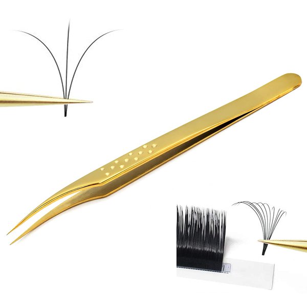 G.S Dolphin Shaped Tweezers For Eyelash Extension Isolation Professional Precision Stainless Steel Golden Lashing Volume Tweezers Tool For Perfectly Aligned Arms Easy To Grip ELT-052