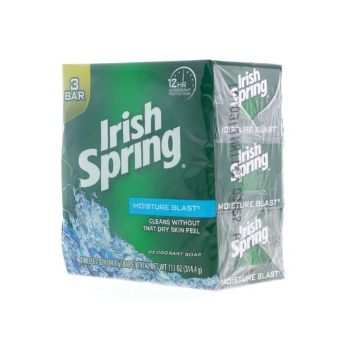 Irish Spring Moisture Blast Deodorant Bar Soap, 3.75 oz bars, 3 ea (Pack of 2)