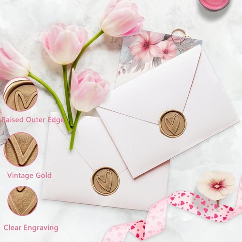 50 Pcs Gold Heart Wax Seal Stickers, Gold Envelope Seal Stickers Envelope Seals Self Adhesive Gold Stickers for Wedding Party Birthday Christmas