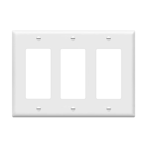 ENERLITES Decorator Light Switch or Receptacle Outlet Wall Plate, Gloss Finish, Size 3-Gang 4.50" x 6.38", Polycarbonate Thermoplastic, 8833-W, White