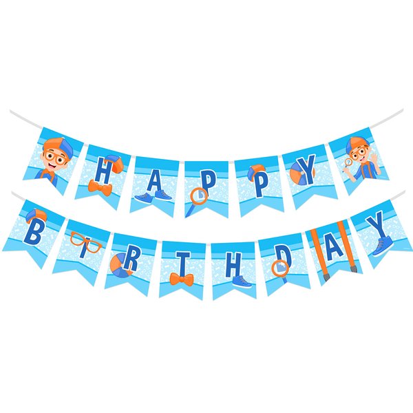 Treasures Gifted Officially Licensed Blippi Birthday Banner - Blippi Happy Birthday Banner - Blippi Birthday Party Supplies - Blippi Party Decorations - Blippi Banner - Blippi Party Supplies