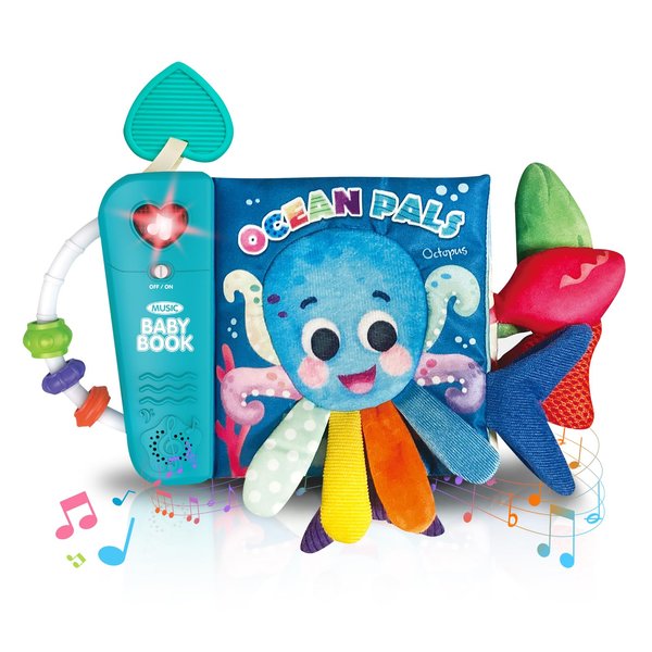 Starweeks Baby Books Toys 6-12 Months - Baby Musical Toys Newborn Montessori Toys for Babies - Soft 3D Activity Cloth Tummy Time Book - Infant Early Development Toy Baby Boy Girl Gifts (Ocean)