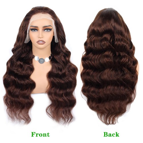 Chocolate Brown Body Wave Lace Front Wigs Human Hair 13x4 HD Lace Frontal Wigs Pre Plucked with Baby Hair 180% Density Light Brown Wigs Brazilian Virgin Human Hair Lace Front Wigs for Women 24 Inch