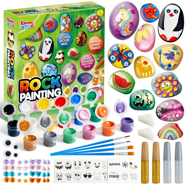 JOYIN 12 Rock Painting Kit, Creativity Arts & Crafts, DIY Supplies, Spring Crafts for Kids, Decorate Your Own Painting Craft, Family Outdoor Indoor Activity, Toddler Birthday Gifts