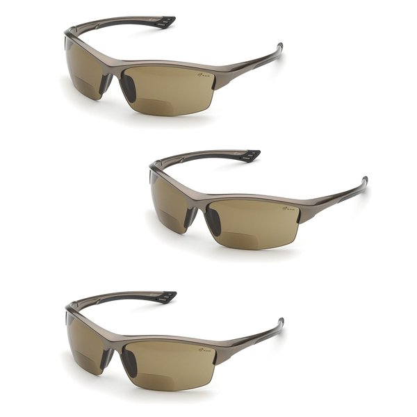 Elvex RX-350BR-2.0 Diopter Safety Glasses, Brown Lens (3 Pair) (2.0 Lens)