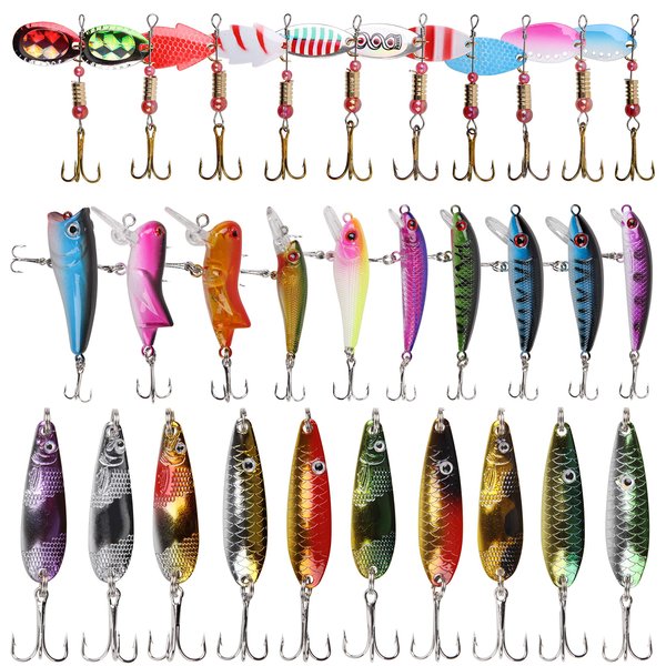 Fishing Lures Kit, 60pcs Tackle Box with Tackle Included Rooster Bait Tail Lures Spinner Baits Spoon Lures Hard Baits Crankbaits Topwater Lures Fishing Lures for Bass Trout Crappie Walleye Fishing