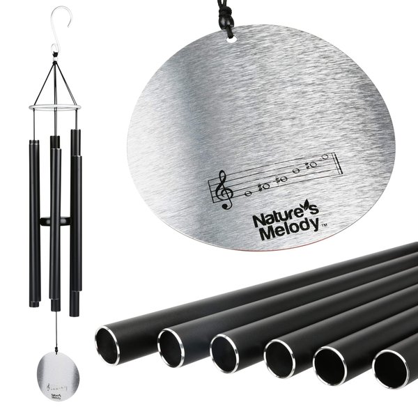 Nature’s Melody Aureole Tunes Wind Chimes – Outdoor Windchime with 6 Tubes Tuned to B Pentatonic Scale, 100% Rustproof Aluminum, Powder Finish & S Hook Hanger for Sympathy, Memorial Gift or Zen Garden