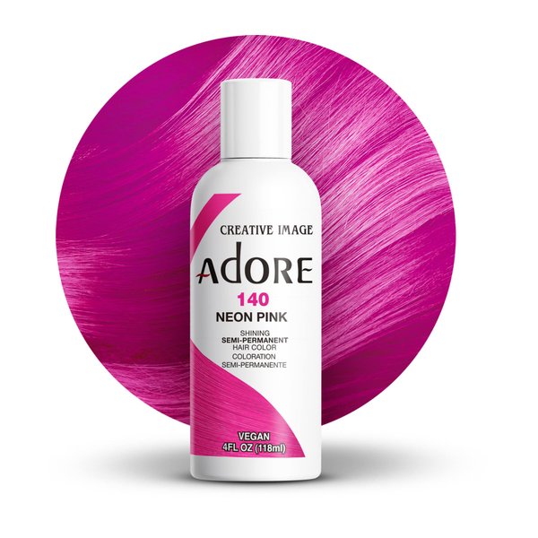 Adore Semi Permanent Hair Color - Vegan and Cruelty-Free Hair Dye - 4 Fl Oz - 140 Neon Pink (Pack of 1)