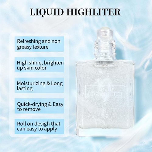 HOSAILY Liquid Highlighter Sparkle Waterproof Moisturizing Long Lasting Shimmer Body Glow Oil Quick-Drying Non-Greasy Roll on Glitter Highlighter Makeup for Face Eye Liquid Luxurious Illuminator