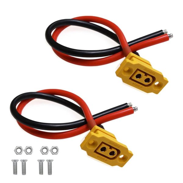 JINOARC 2PCS XT60E-F Pigtail Cable XT60 Panel Mount Connector with 20cm 12AWG Cable for RC Drone Aircraft FPV Racing Drone