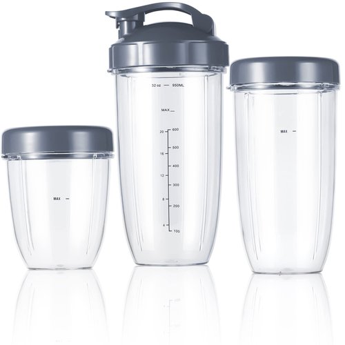 Replacement Cups Kit 18oz Short Cup 24oz Tall Cup 32oz Colossal Cup with Flip-Top To-Go Lid and Stay-Fresh Resealable Lid Compatible with NutriBullet 600w and Pro 900w Blenders