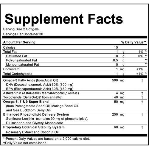 AstaMatrix® Algal Omega 3 DHA EPA Astaxanthin Phospholipids| Vegan-Friendly Alternative to Krill Oil or Fish Oil | 60 Vegan SoftGels