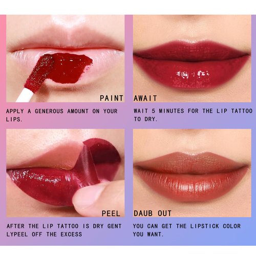 Peel Off Matte Lip Tint 3 Colors Long Lasting Lip Stain Peel Off Matte Tattoo Color Lip Gloss Waterproof Liquid Lipstick Non-Stick Cup Tinted Lip Stain (F, 3Pcs)