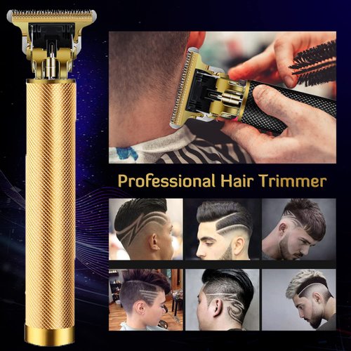 Hair Clippers for Men, Hair Trimmer T Blade Trimmer Zero Gapped Trimmer, Cordless Rechargeable Beard Trimmer Shaver Hair Cutting Kit with Ear Spoon Tool Set (Gold)