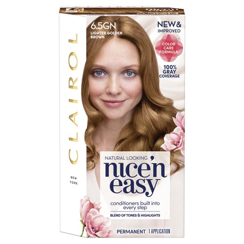 Clairol Nice'n Easy Permanent Hair Dye, 6.5GN Lighter Golden Brown Hair Color, 1 Count
