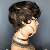 HOTKIS Pixie Cut Wig Human Hair Natural Wavy Short Wigs Human Hair with Layered Cut Pixie Wig Short Human Hair Wigs for Black Women Highlight Brown Pixie Wigs F4/27#