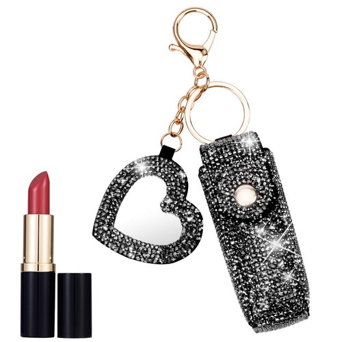 Leikedun Diamond Lipstick Holder Keychain with Mirror for Women Girls