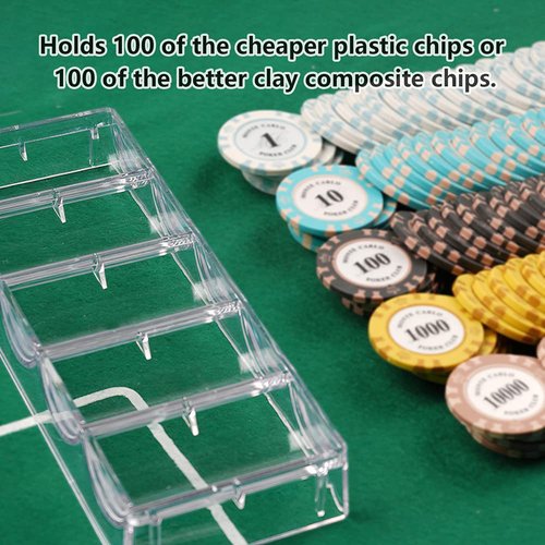 CUNHUY 2PACK Clear Acrylic Poker Chip Rack with Cover/Casino Chip Tray with Lid, Holds 100 Chips Each