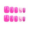 Hot Pink Press on Nails Short Square BAOYAALIN, Glitter Fake Nails with Swirl Design Gel Glue on Nails for Women Girls Full Cover Acrylic Artificial False Stick on Nail for Wedding 24Pcs in 12 Sizes