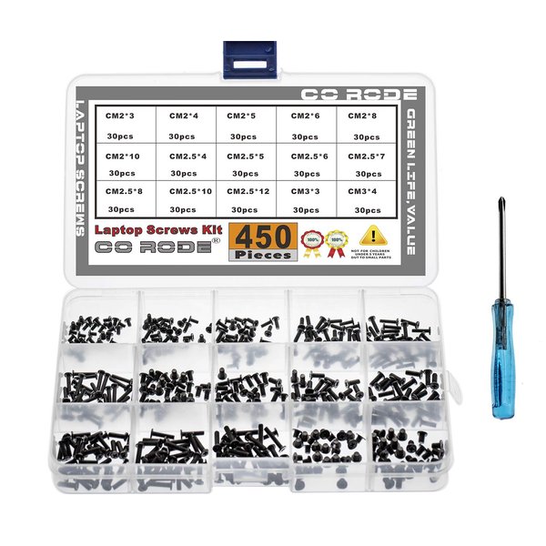 CO-RODE 450pcs M2 M2.5 M3 Laptop Computer Screws Kit Set for SSD IBM HP Dell Lenovo Sony Toshiba Gateway Acer Hard Drive SATA, (15-Size)