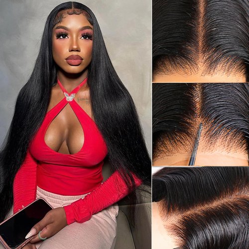 PERISMODA Wear and Go Glueless Wigs Human Hair Pre Plucked Pre Cut 12A 7x5 Closure Wigs Human Hair Straight HD Lace Front Wigs Human Hair Glueless Wig for Women Bleached Knots 24 Inch 180 Density
