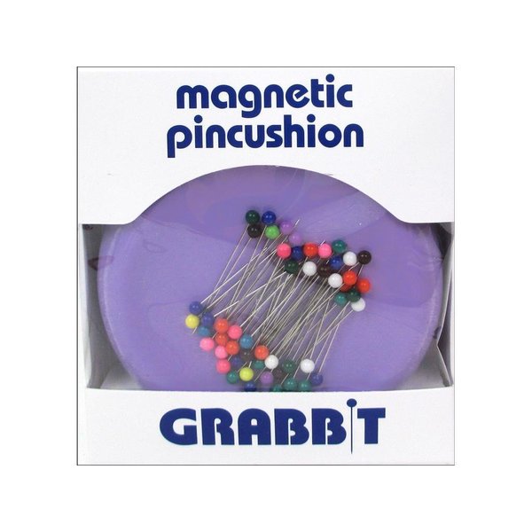 Grabbit Magnetic Sewing Pincushion with 50 Plastic Head Pins, Lavender