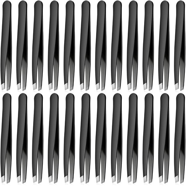 24 Pieces Eyebrow Tweezers Stainless Steel Slanted Tip Tweezers Facial Hair Eyebrow Precision Tweezers for Men and Women
