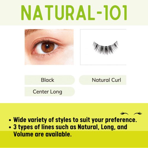 DUP False Eyelashes Lashever Natural Series, Japanese Natural Looking Fake Eyelashes A Day Long Lasting Wear, Reusable Strip, Lightweight & Comfortable, 2 Pairs, Natural 101 Black