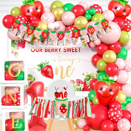 ESAG Strawberry 1st Birthday Decorations Party Supplies, Berry First Birthday Decor, Strawberry Sweet One Birthday Decorations, 1st Birthday Decorations for Girl