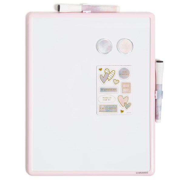 U Brands Contempo Magnetic Dry Erase Board Kit, Set of 15, 11”x14”, Pink Soft Dye Modern Frame, Includes Magnets, Markers