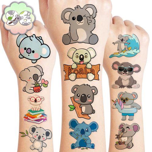 Koala Temporary Tattoos Birthday Party Supplies Decorations 96PCS Cute Tattoos Stickers Party Favors Kids Gifts Girls Boys Classroom School Prizes Themed
