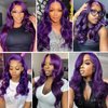 YMS 200% Density Transparent HD Lace Front Wigs Human Hair Purple Human Hair Wigs for Women Body Wave Lace Frontal Wigs Human Hair Royal Purple Glueless Wigs Human Hair Pre Plucked 28 Inch